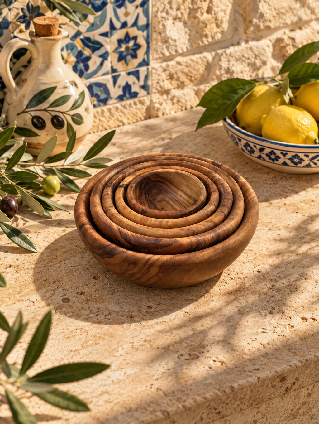 Handcrafted Olive Wood Nesting Bowls