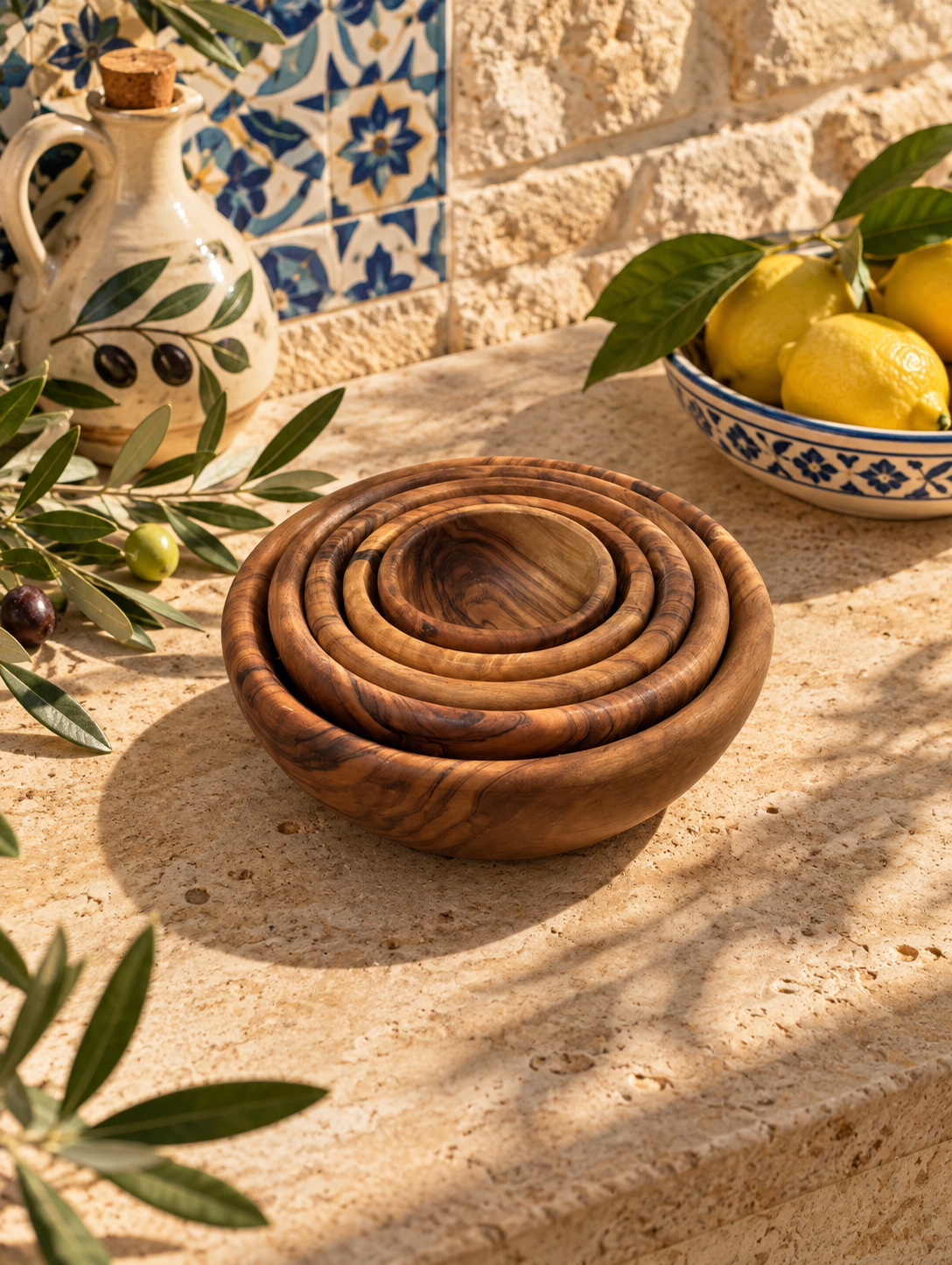 Handcrafted Olive Wood Nesting Bowls