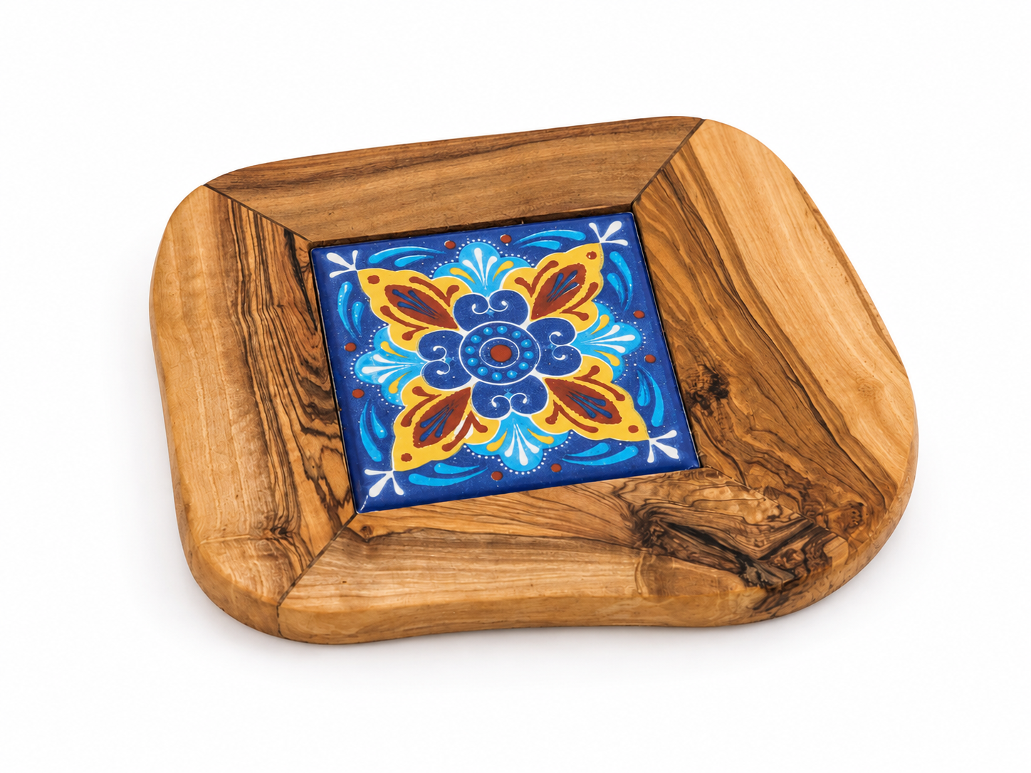 Handcrafted Olive Wood & Ceramic Tile Coaster