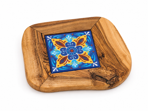 Handcrafted Olive Wood & Ceramic Tile Coaster