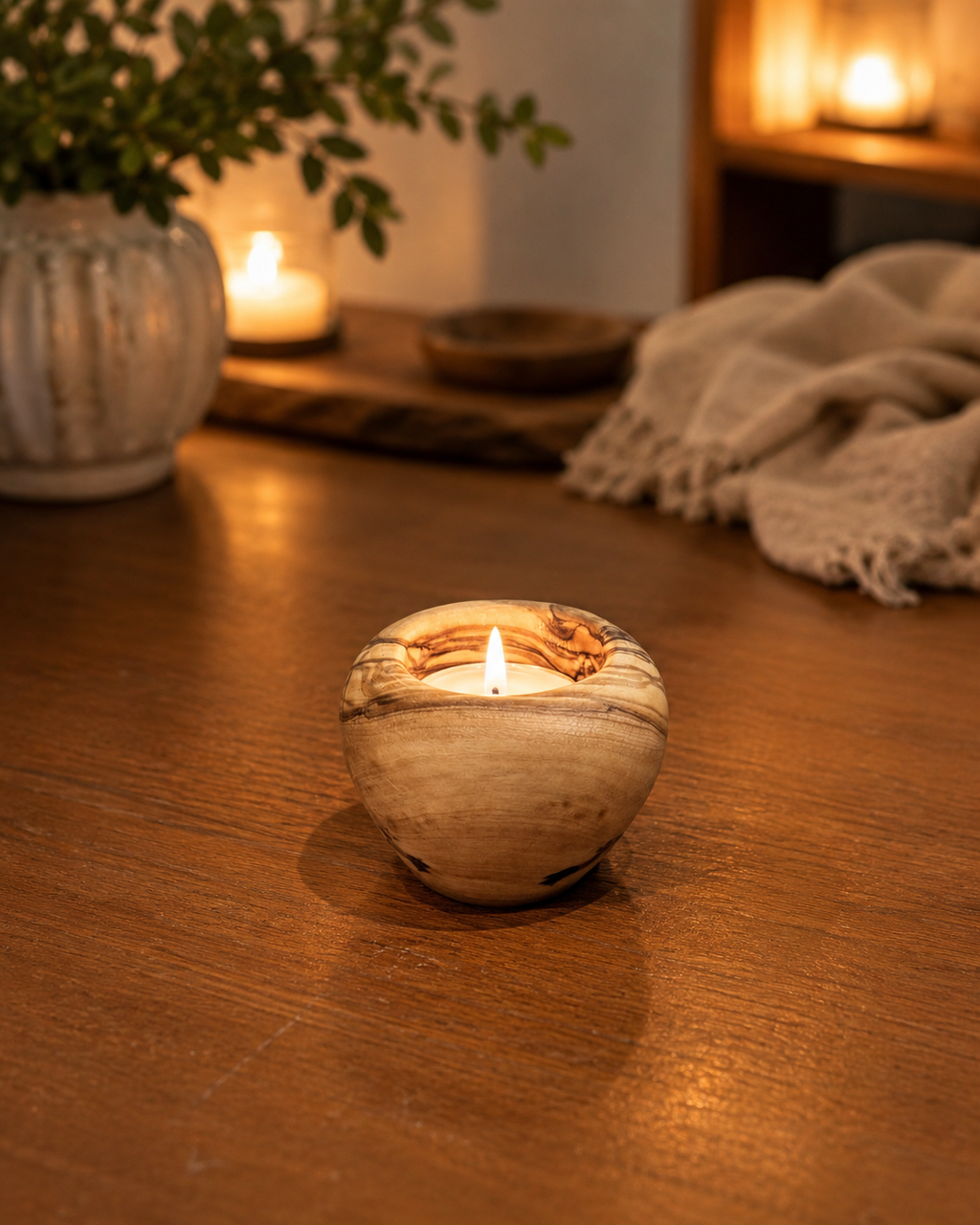 Handcrafted Olive Wood Tealight Candle Holder