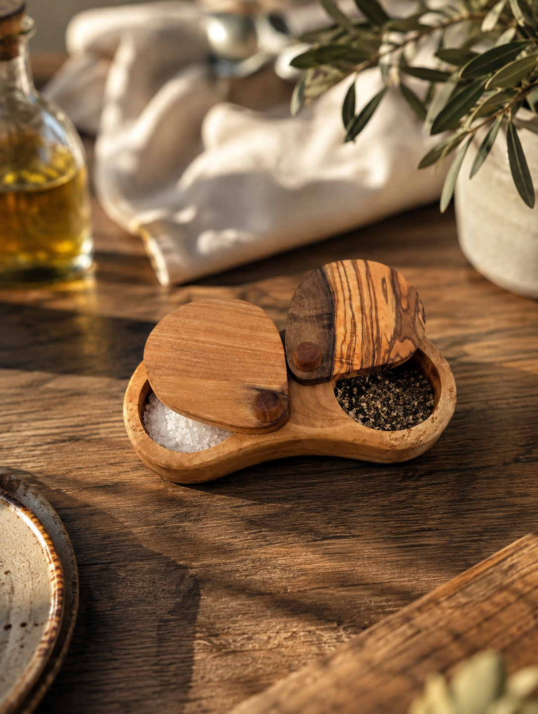 Olive Wood Salt and Pepper Container