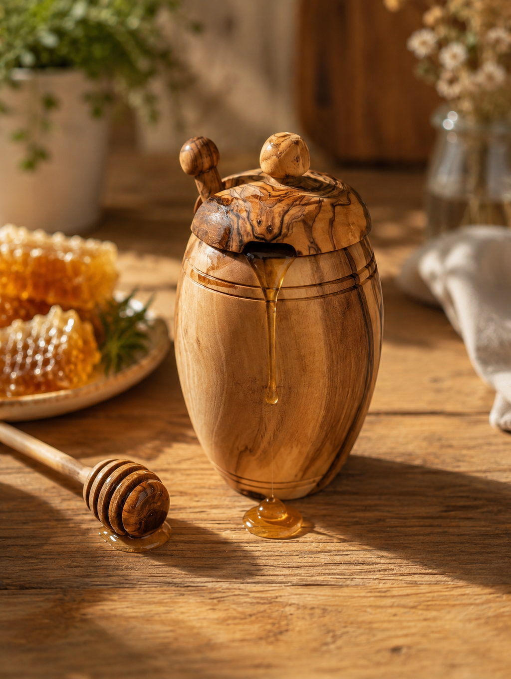 Olive Wood Honey Pot